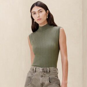 BANANA REPUBLIC Women’s Nezha Merino Sweater Shell, Desert Thyme Green, L, NWT!